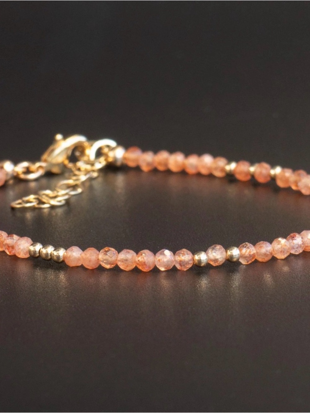 18k Gold Plated Sunstone Beaded Bracelet with Gold Accents. New.
